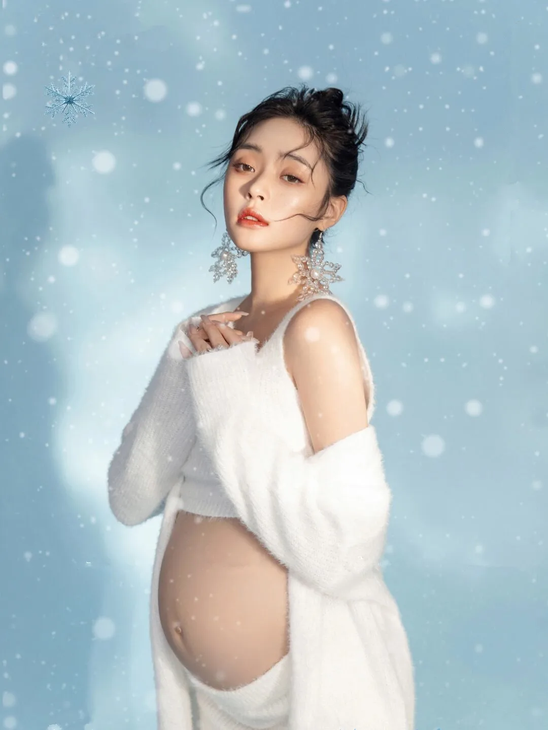 Dvotinst Women Photography Props Maternity White Knitted Tank Skirt Cardigans 3pcs Pregnancy Set Studio Photoshoots Clothes enlarge