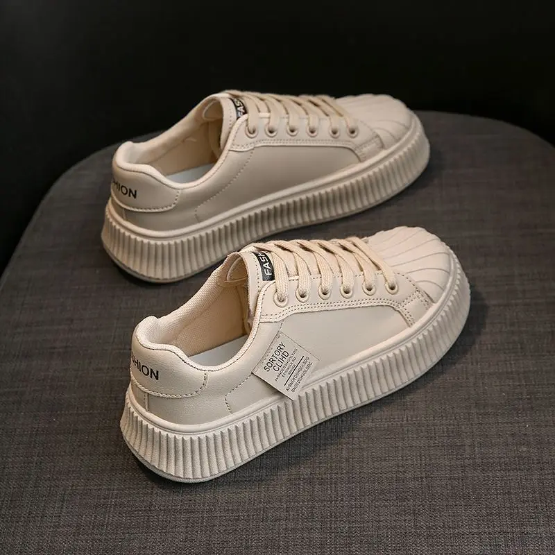 Shell Head Thick Sole Small White Shoes for Women 2023 Spring New Round Head Casual Sports Board Shoes for Women Trend