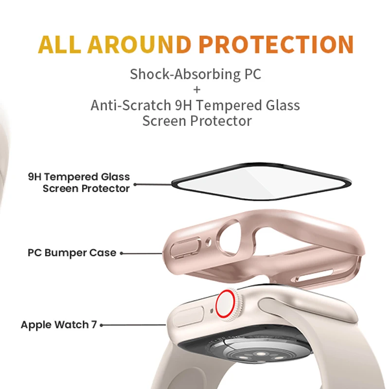 Screen Protector for Apple Watch Case 44mm 45mm 41mm 40mm iwatch 6 SE 5 3 42mm 38mm Tempered Glass+cover Apple watch Series 7 8