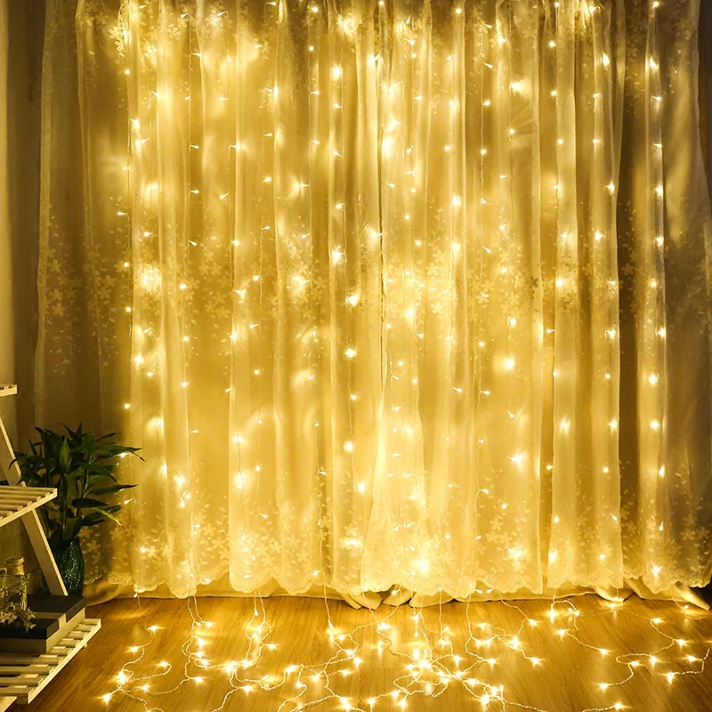 LED Icicle String Lights 3M x 3M Outdoor Christmas Fairy Garland Light for New Year Room Curtain Wedding Party Garden Decoration