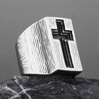 wide brimmed retro cross ring for men punk simple exaggerated christian mens ring stainless steel amulet jewelry wholesale