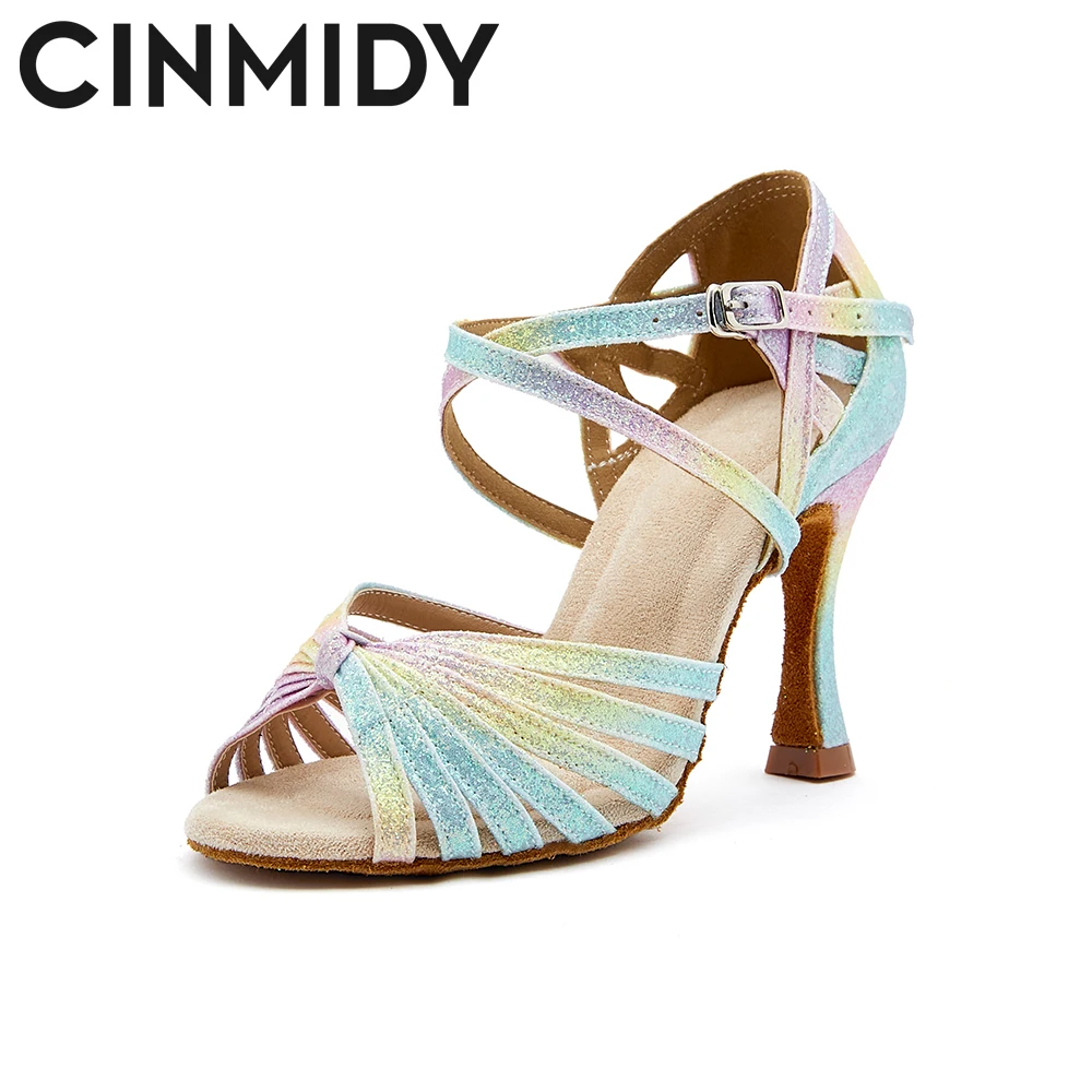 Женские разноцветные туфли для латиноамериканских танцев CINMIDY из латекса с