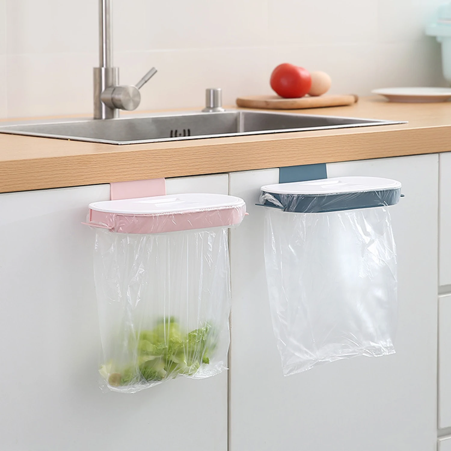 

Garbage Bag Holder Kitchen Cabinet Door Basket Hanging Trash Can Waste Bin Garbage Rack Tool Storage Holder Kitchen Organizer