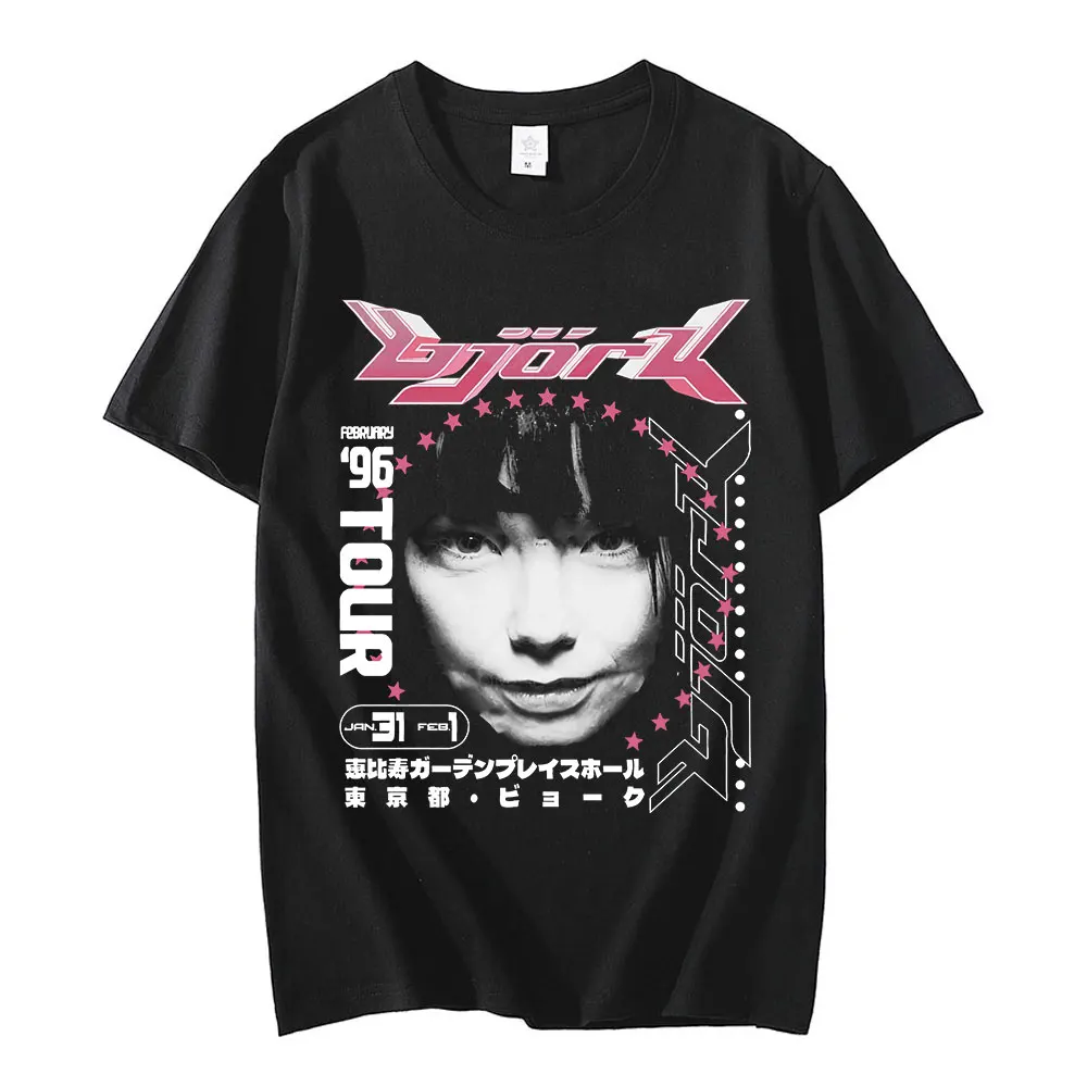 

90s Bjork Japanese Tour 1996 Music Album T Shirt Hip Hop Streetwear T-shirts Summer Short Sleeve Men's Oversized Vintage T-shirt