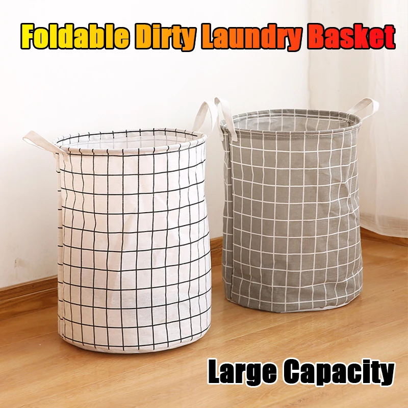 

New Foldable Dirty Laundry Basket Cotton Linen Household Large Capacity Waterproof Organizer Bucket Toy Clothing Storage