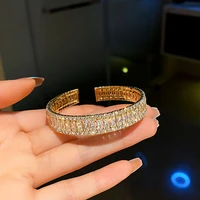gold color square zircon crystal cuff bracelet for women geometric rhinestone bracelets bangles weddings party jewelry