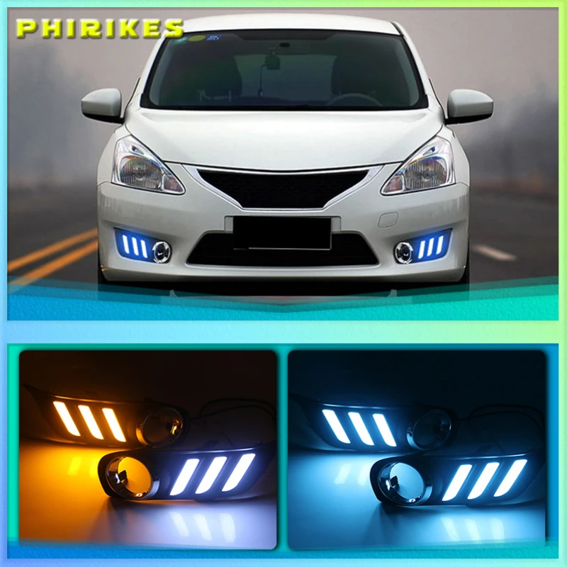 

1Pair For Nissan Tiida 2011-2015 Front LED Daytime Light Running Light DRL Flashing Day light Fog Lamp cover Frame