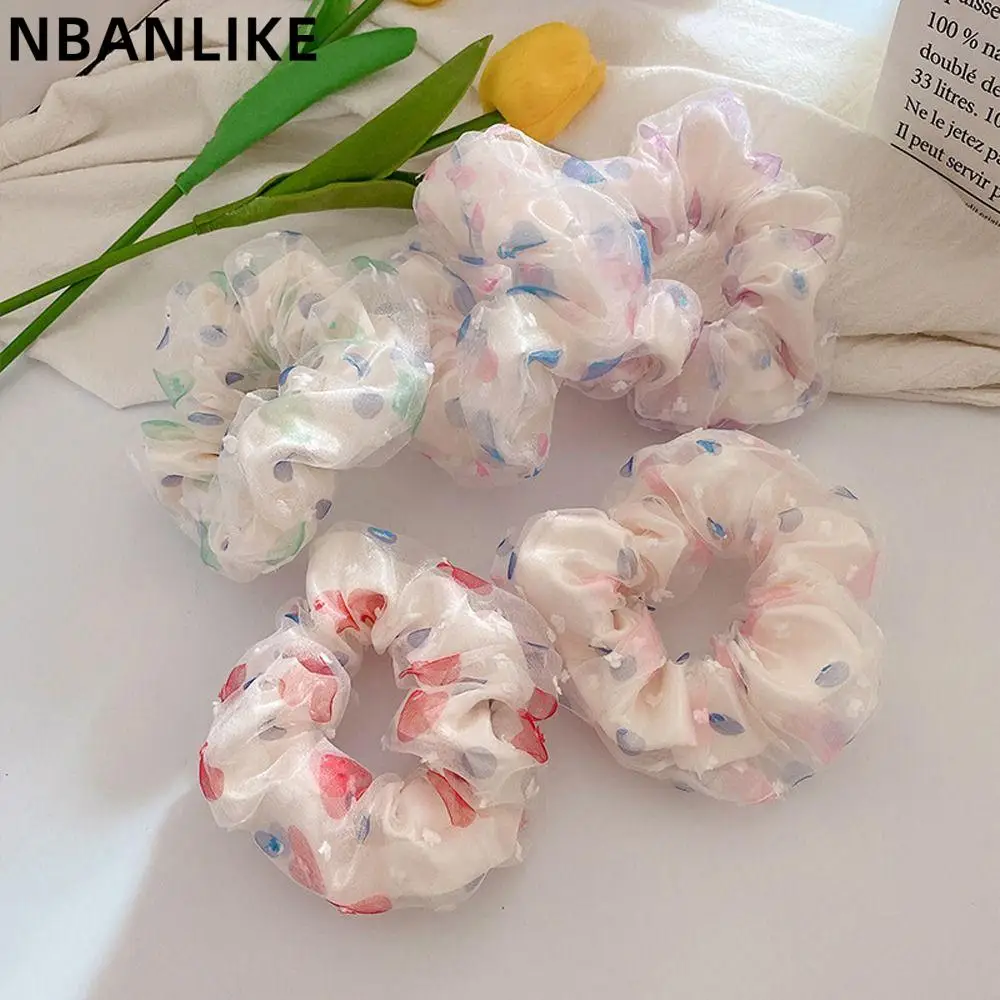 

1PC Korean Elastic Heart Mesh Hair Rope 10cm Sweet Vintage Hair Ties Double Layer Hair Rope