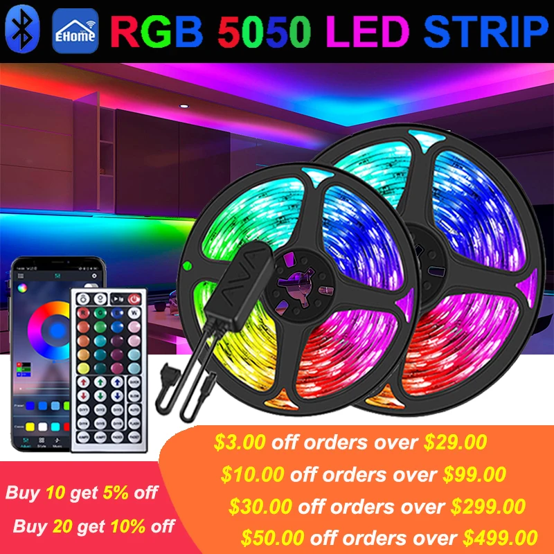 

5050 Rgb Led Strip Lights Bluetooth Music Sync Rgb Led Tape Wifi Alexa Led Lights Strip 220V Neon Strips Gaming Room Deoration