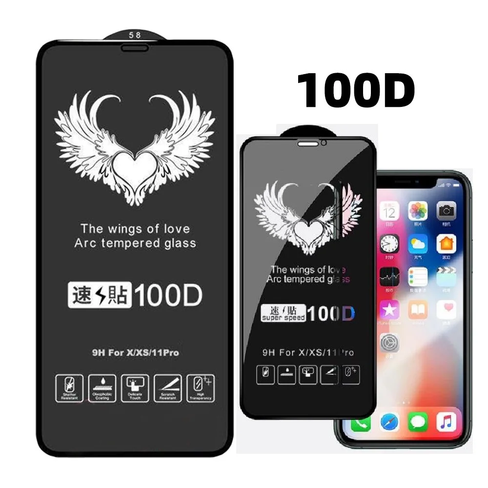 10-20pcs 100D Full Coverage ARC Tempered Glass Film For iPhone 11 12 13 14 Pro Max 7 8 x xr xs max Screen protector Guard