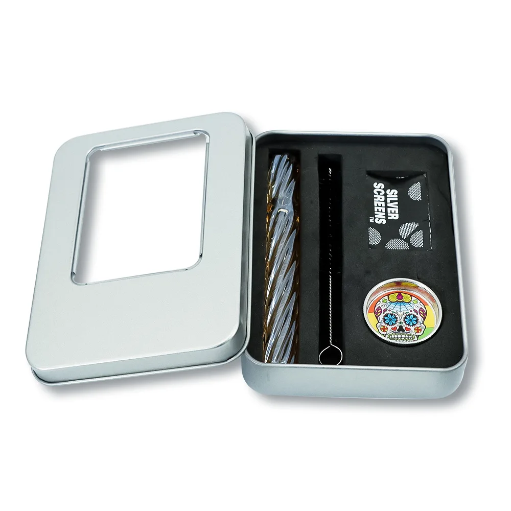 

Portable Glass Pipe Set for Smkoing Small Pipe Set with Tobacco Grinder Mesh Cleaning Brush Smoking Accessories Gift for Men