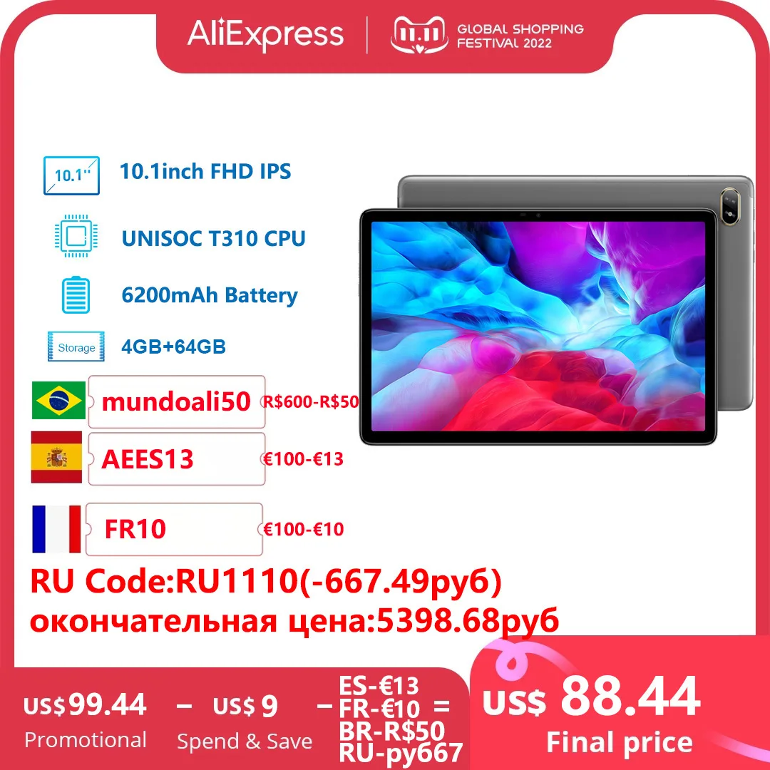 Планшет N-one NPad Air, 10,1 дюйма, 1920x1200 FHD IPS, 4G сеть, 4 Гб ОЗУ, 64 Гб ПЗУ, UNISOC T310, Android 11, Type C, двойной Wi-Fi - смартфоны