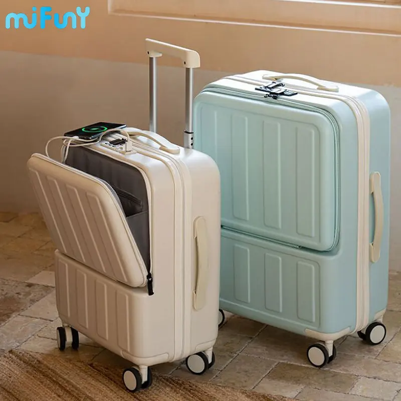 

MIFUNY Front Open Password Luggage with USB Interface Pull Rod Trunk Travel Suitcase Carry on Luggage with Wheels Boarding Box