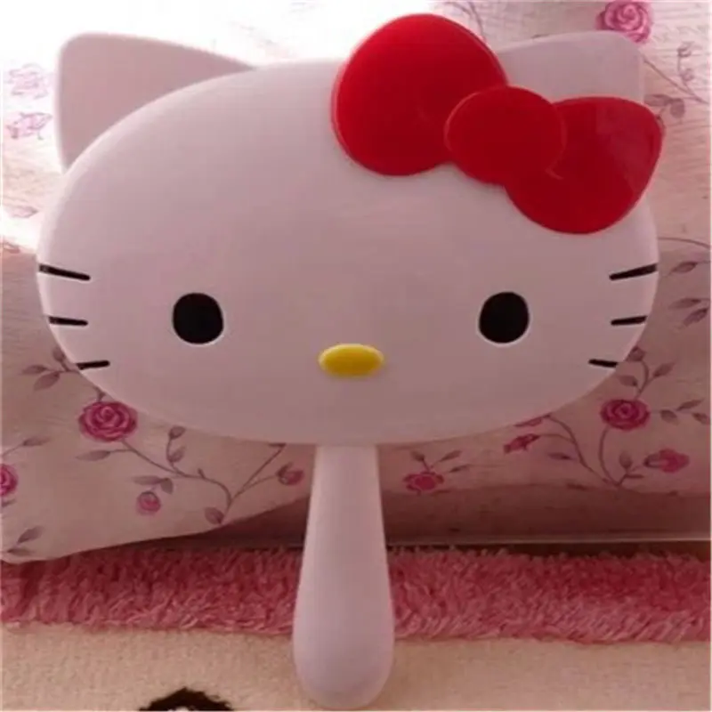 

KT mirror cat head bowknot mirror Kitty cute handle makeup mirror Hello Kitty portable mirror portable mirror