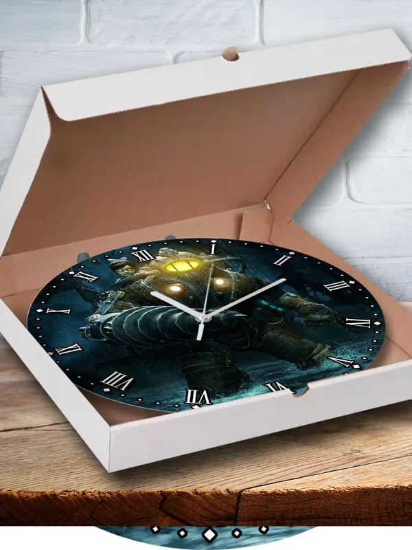 Настенные декоративные часы УФ с ярким рисунком игры Bioshock 2 (биошок элеонора