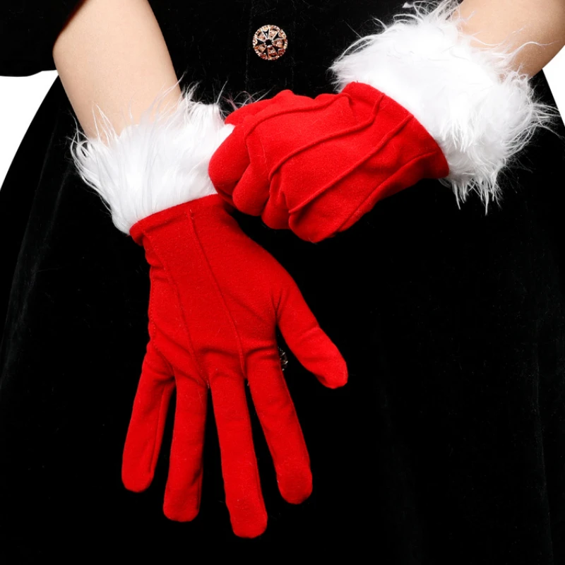 

2022 Christmas Short Golden Velvet Gloves White Fluff Red Nylon Glove Holiday Decorations Family Holiday Gift Clothing Accessory