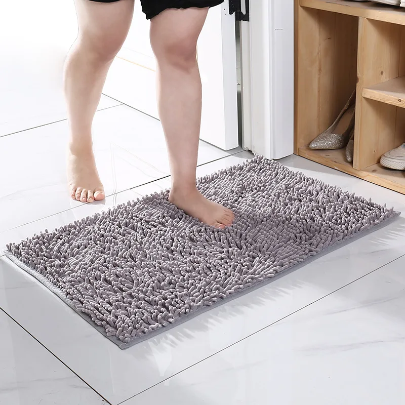 Inyahome-alfombras de microfibra para baño, tapete de chenilla, Ultra suave, lavable, secado rápido, absorbente de agua, para dormitorio, gris