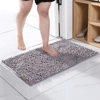 Inyahome Microfiber Bath Rugs Chenille Floor Mat Ultra Soft Washable Bathroom Dry Fast Water Absorbent Bedroom Area Rugs Grey