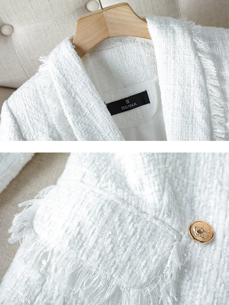 Chic Women Blazer 2023 New in Black White Plaid Female Casual Long Sleeve Double Breasted Coat Office Ladies Work Formal Jacket