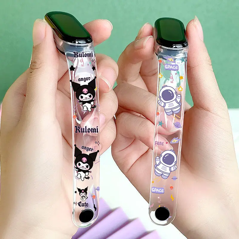Ремешок Kuromi Stitch для Mi Band 6 5 4 3 прозрачный мягкий браслет из ТПУ с Микки Маусом Xiaomi