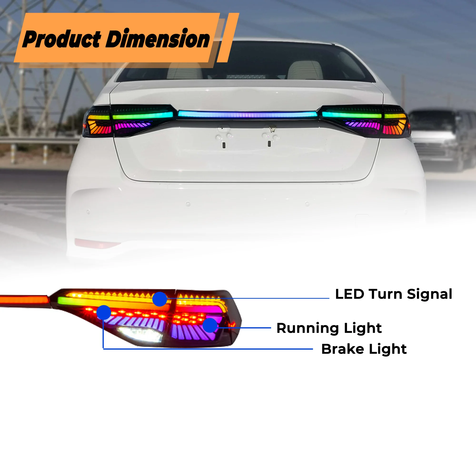 Светодиодные задние фонари для TOYOTA COROLLA 2020-2023, 1 комплект RGB, динамические задние фонари, светодиодная лента для задних фонарей. (art.: 3920dae3d7edd) - 3920dae3d7edd