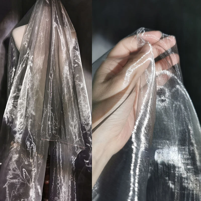 

Углеродная серая Глянцевая нить, ультратонкая прозрачная легкая органза Hanfu, дизайнерская ткань ручной работы, материал «сделай сам»