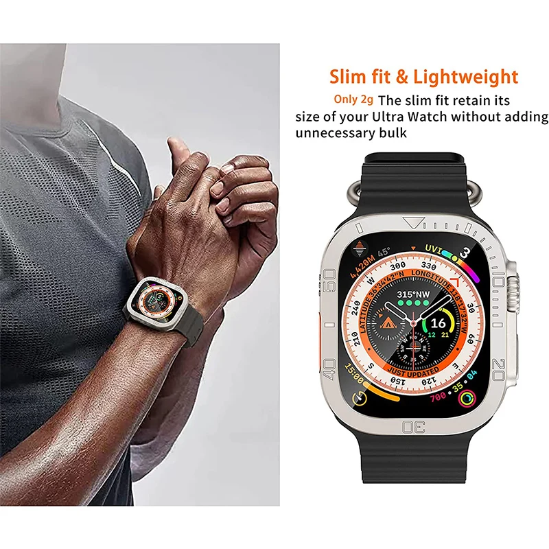 Alloy Frame Tempered Glass Film For Apple Watch Ultra 49mm Screen Protector Anti-Scratch Metal Frame Dial Bezel Protector Films