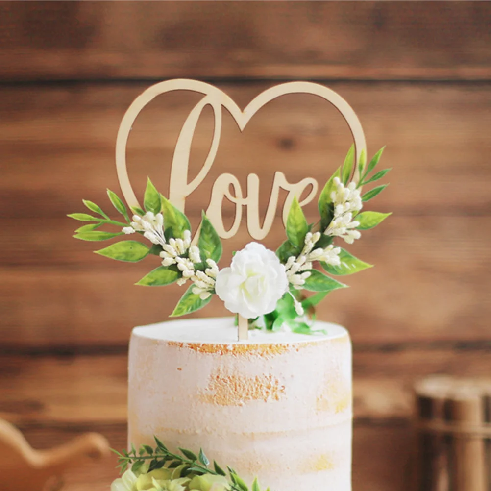 

2Pcs Wooden cake topper Decor Picks Wedding Flower Heart Toothpicks Appetizer Cocktail Day Stickdessert Valentines Decorations