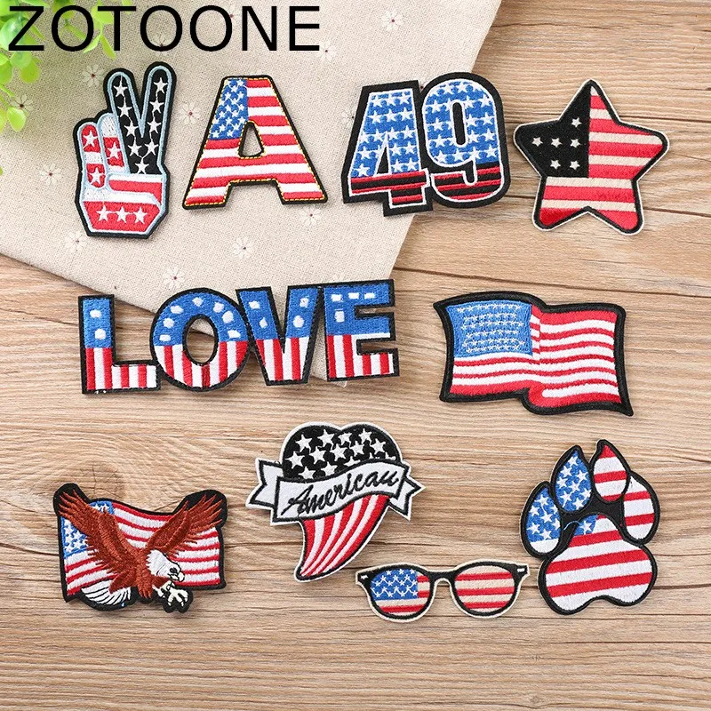 

ZOTOONE National Flag Stripe Cloth Mend Decorate Iron on LOVE Patch Clothes Apparel Sewing Decoration Applique Patches Scenery