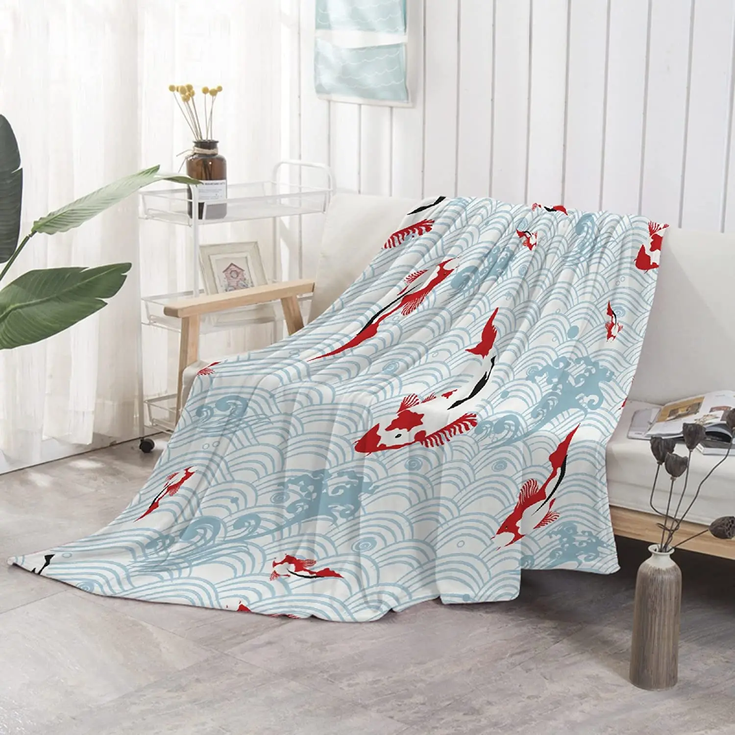 

Японское мягкое фланелевое одеяло в виде рыбного пруда кои, легкое плюшевое покрывало для кровати, дивана, машины, для детей, взрослых, домаш...