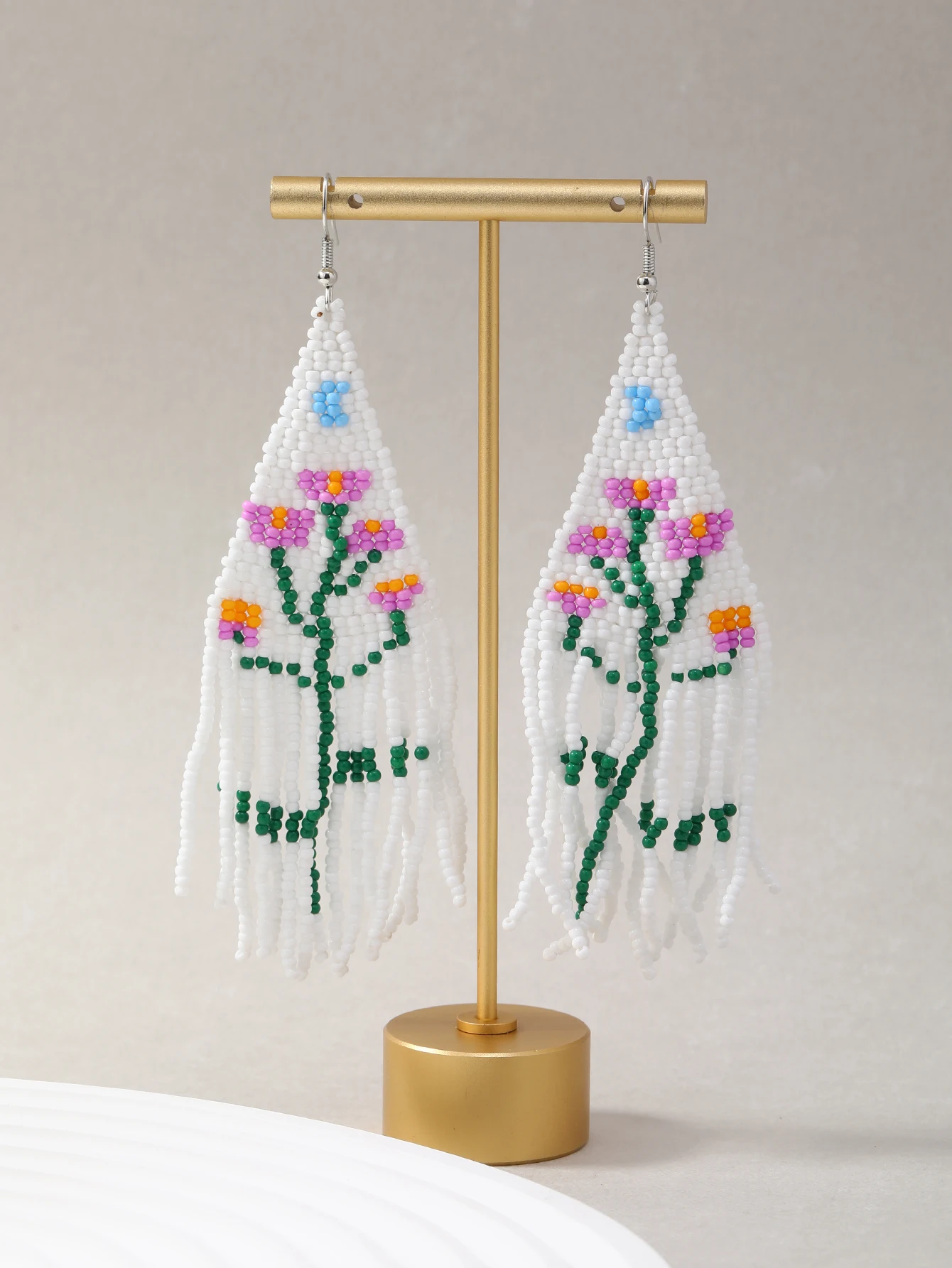 Bohemian Beaded Earrings Tassel Fashion Earring for Women Handmade Geometric Flower Pattern Ear Rings Summer Jewelry