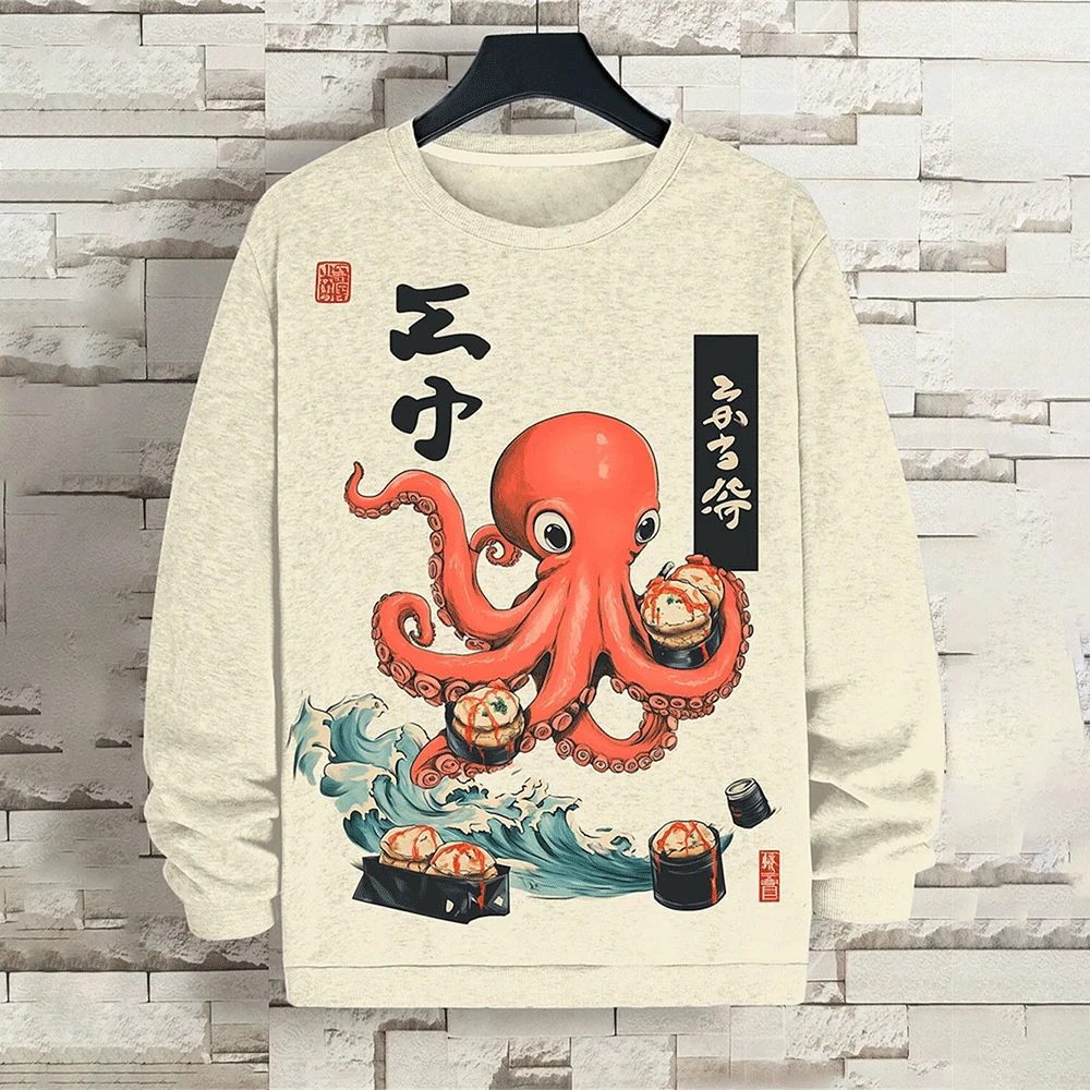 Мужская толстовка с осьминогом и суши принтом в японском стиле осенняя