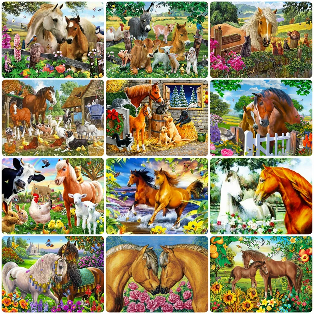 

HUACAN Picture By Numbers Horse Animal DIY Frame HandPainted Wall Art Painting By Number Flower For Living Room