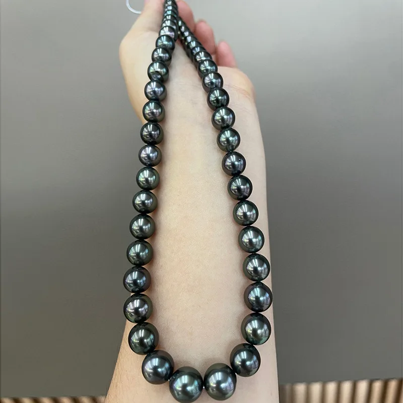 Ожерелье женское из серебра 925 пробы с натуральным черным жемчугом 11-12 мм