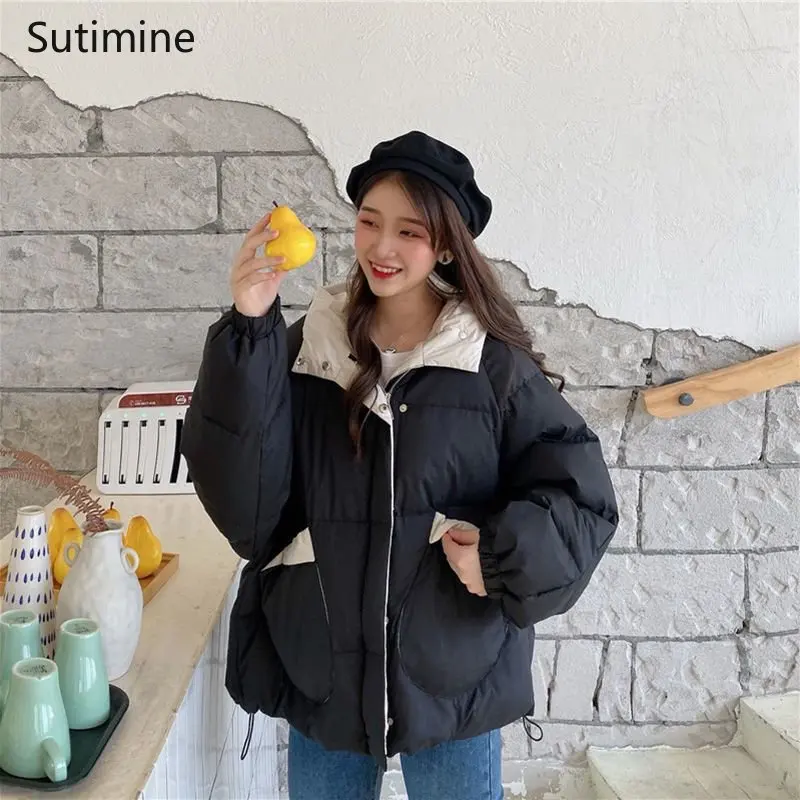 Coat Women Hooded Office Lady Cotton Padded Women Japanese Sweet Gentle Wind Thickened Pockets Button Winter Clothes Women