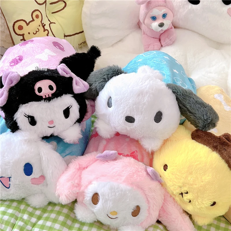

Kawaii Sanrios плюшевая кукла, диванная подушка, одеяло, аниме Kuromi Cinnamoroll My Melody, теплое мягкое одеяло для кондиционера, подарок для девочек