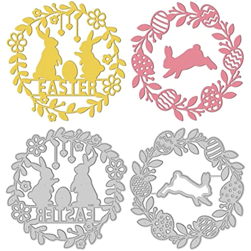 

Easter Bunny Cutting Dies Flower Wreath Die Cuts for DIY Crafting Embossing Stencil Template for Easter Card Making Scrapbooking