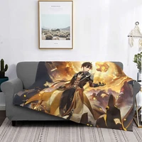 zhongli genshin impact blankets fleece autumnwinter anime multifunction super warm throw blanket for bed couch bedspread