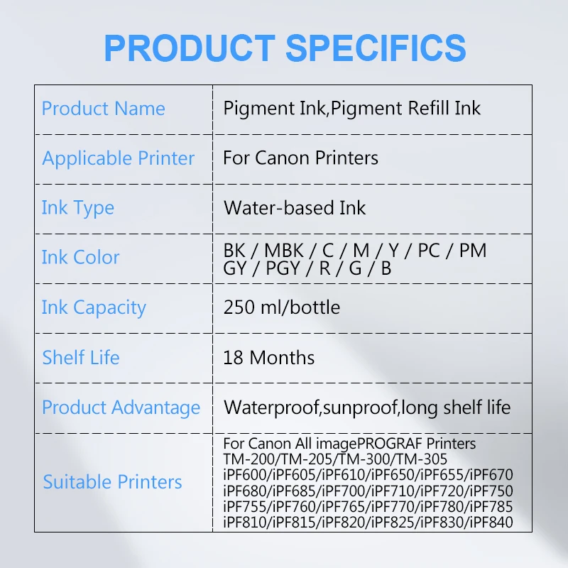 250ML пигментные чернила для Canon PFI-107 PFI-120 PFI-320 PFI-102 PFI-104 PFI-707 PFI-710 PFI-206 pfpf670 iPF680 - купить