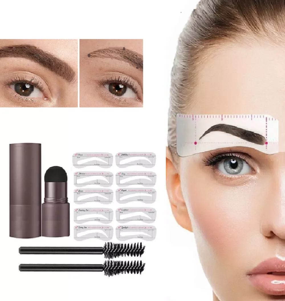 

Colour Natural Stick Hair Line Contour Template Eyebrow Shaping Kit Stamp And 10 Pieces Brow Stencil Long Lasting Waterproof