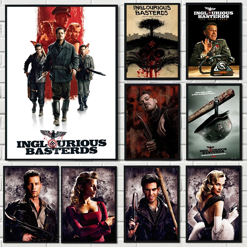 Классический Кино Inglourious Basterds Quentin Tarantino, Постер и принты на холсте, настенная живопись, картины для домашнего декора Классический Кино Inglourious Basterds Quentin Tarantino, Постер и принты на холсте, настенная живопись, картины для домашнего декора