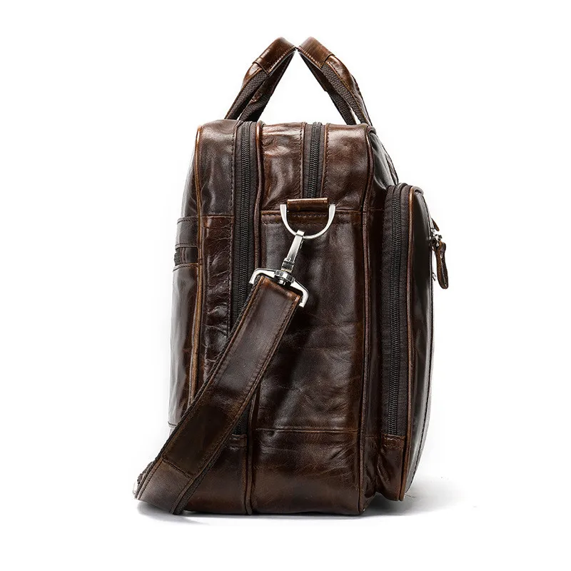 Business casual genuine leather large capacity men's briefcases leisure luxury real cowhide laptop handbag travel messenger bag