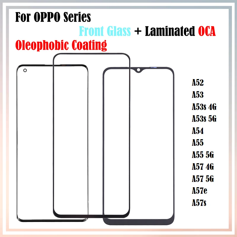 

10 шт. (100% олеофобное покрытие) Сенсорное Переднее стекло с клеем OCA для Oppo A52 A53 A54 A57s A57e A53s A55 A57 4G фотопанель