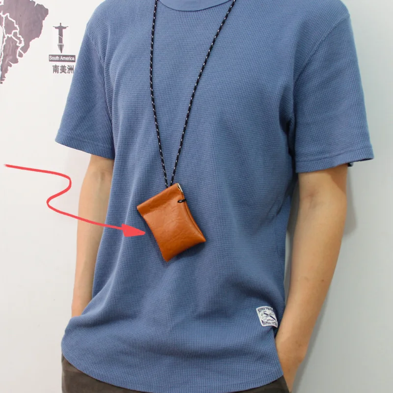 

Кожаный кошелек на шею для мужчин и женщин, миниатюрная сумочка для карт и мелочей, клатч для хранения наушников и ключей