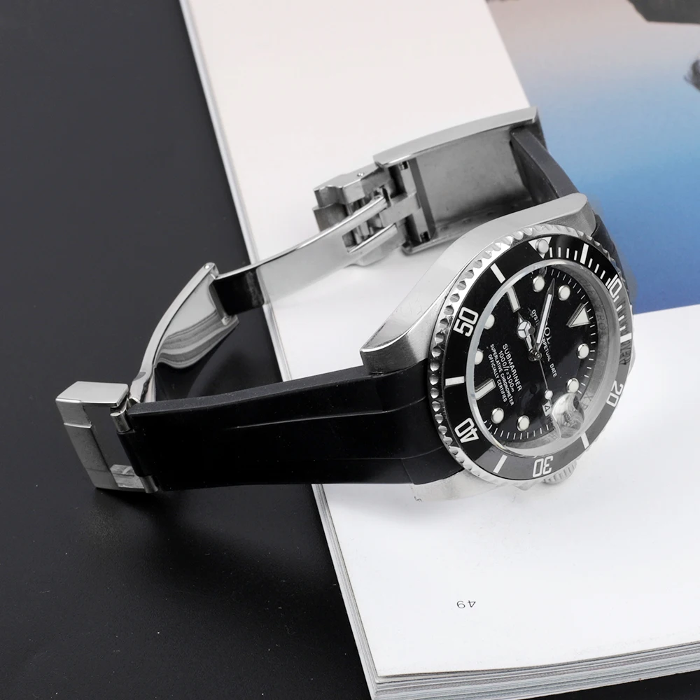 Резиновый ремешок для часов с изогнутым концом 20 мм Rolex Submariner GMT Master 2 yachmaster Explorer