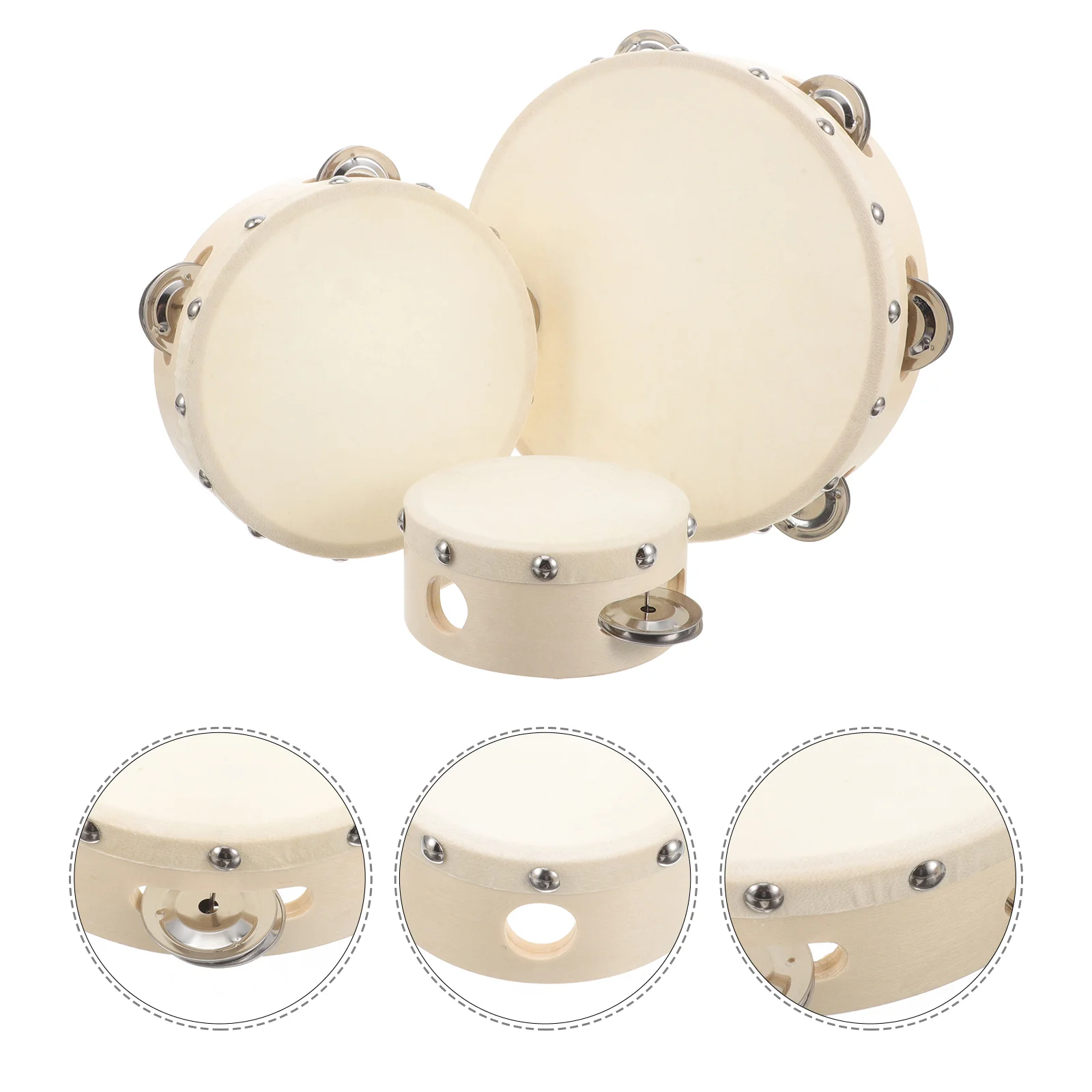 

3 Pcs Tambourine Percussion Single Row Tambourines Adults Instruments Musical Hand Drumss Wood Child