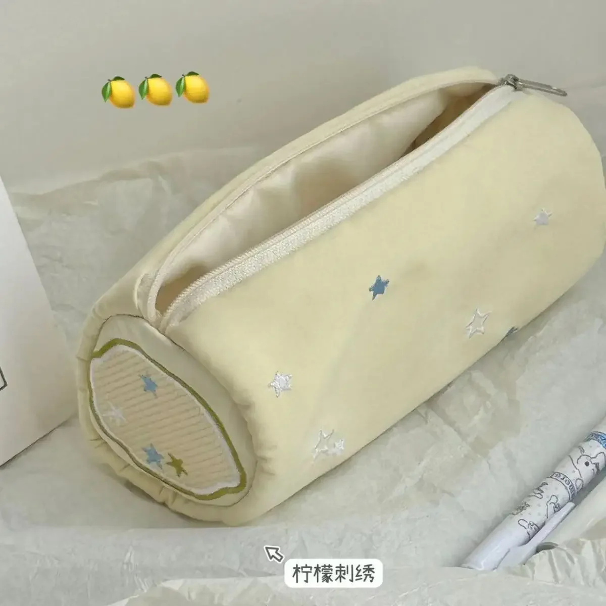 

Лимонная звезда, желтая сумка для ручек, большая вместимость, милые пеналы, сумка для хранения, сумка для канцелярских принадлежностей с вышивкой, пенал в студенческом стиле