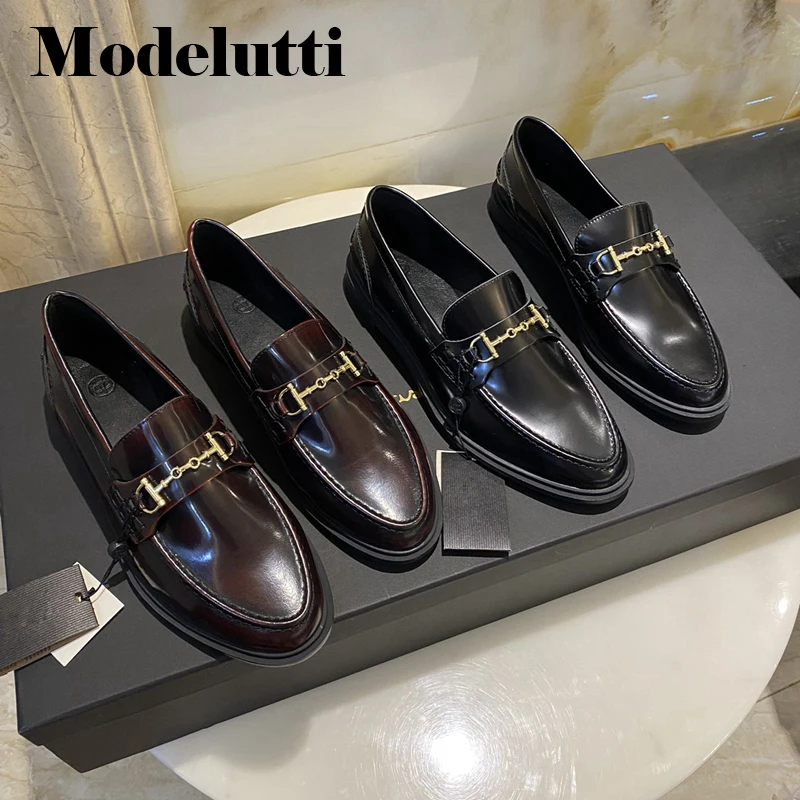 Мокасины женские винтажные из натуральной кожи с металлическим кольцом и