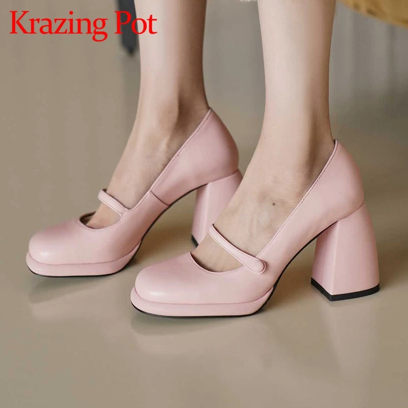 

Krazing pot 2022 spring genuine leather round toe super high heels platform three colors shallow fashion brand women pumps L2f1