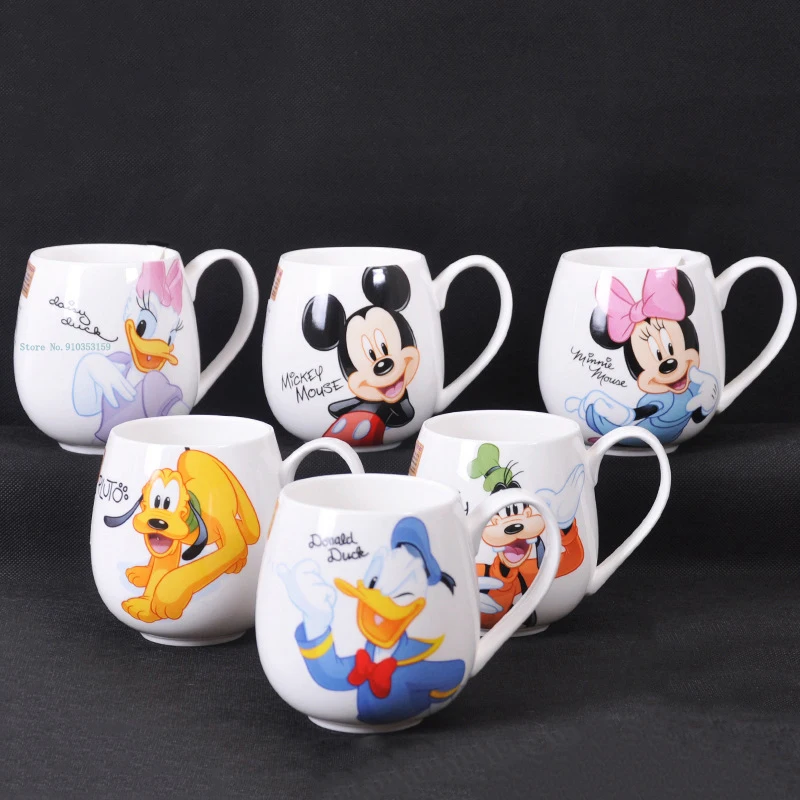 Disney Mickey Minnie Mouse Coffee Mugs Cute Cartoon Donald Duck Goofy Pluto Milk Mugs Fashion Mugs Handle Kids Water Cup 300ML